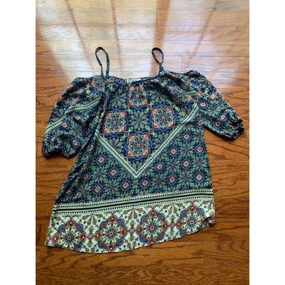 Bailey Blue Boho Cold Shoulder Balloon Sleeve Dress Size S - Picture 2 of 3